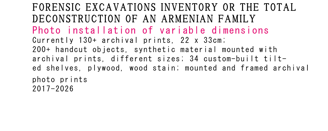 <p>2017-2026<br />
Forensic Excavations Inventory<br />
or The Total Deconstruction of an Armenian Family</p>
